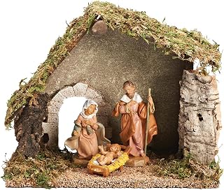 Fontanini by Roman 5" Three Piece Starter Nativity Set with Stable, Religious Christmas Decoration,
