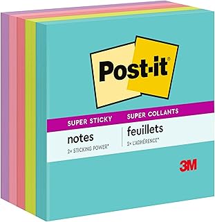 Post-it Super Sticky Notes, 3x3 in, 5 Pads, 2X the Sticking Power, Miami Collection, Recyclable (654-5SSMIA) (Pack of 24, 120 Count Total)