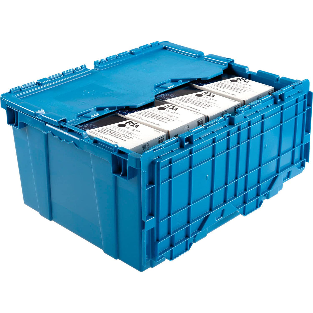 Plastic Distribution Container With Hinged Lid by Global Industrial – 24"L x 21"W x 12.5"H, 2.4 cubic_feet, Plastic, Blue, Model DC2420-12BLUE