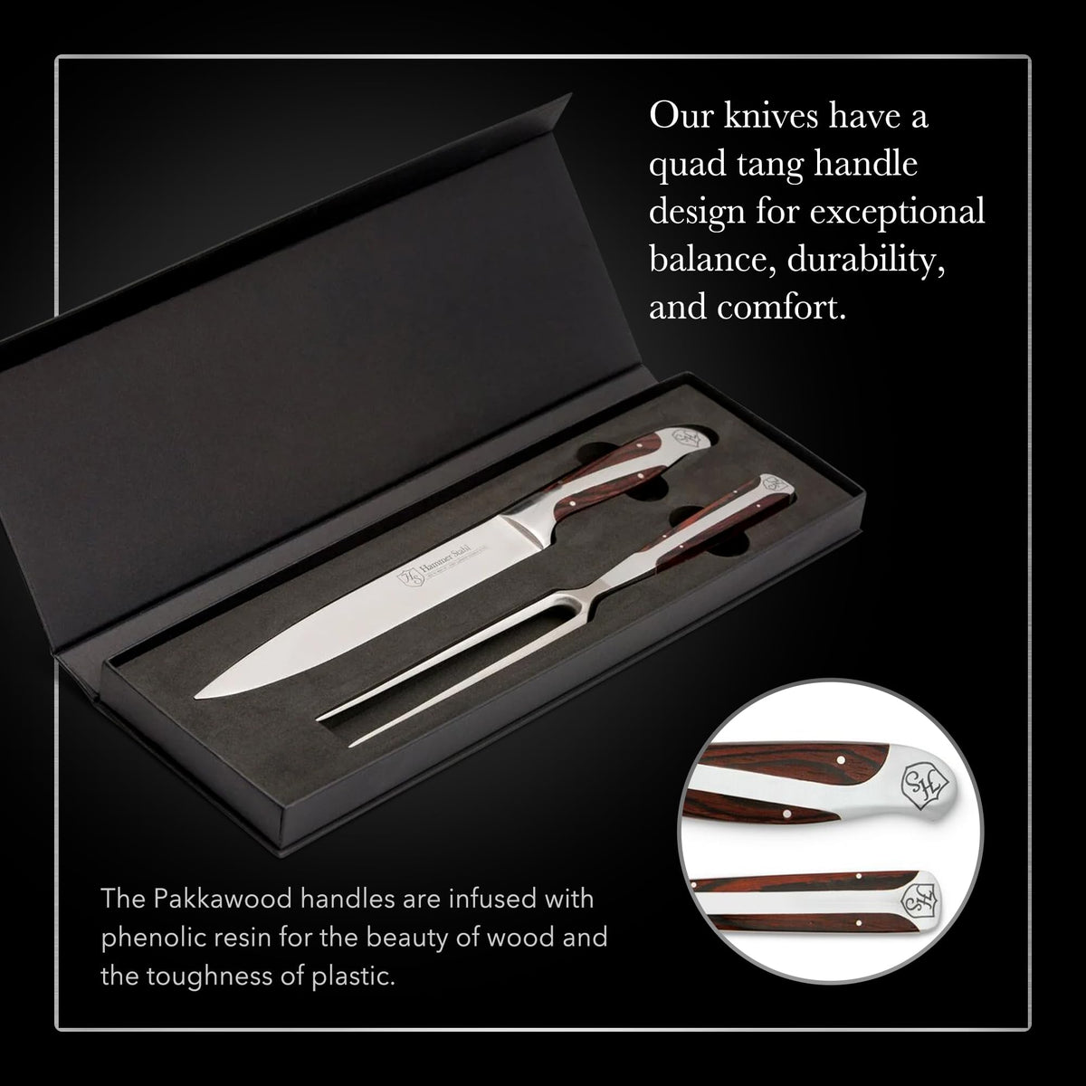 Hammer Stahl Carving Knife and Fork Set, 8 Inch German Steel Blades, Stainless Steel