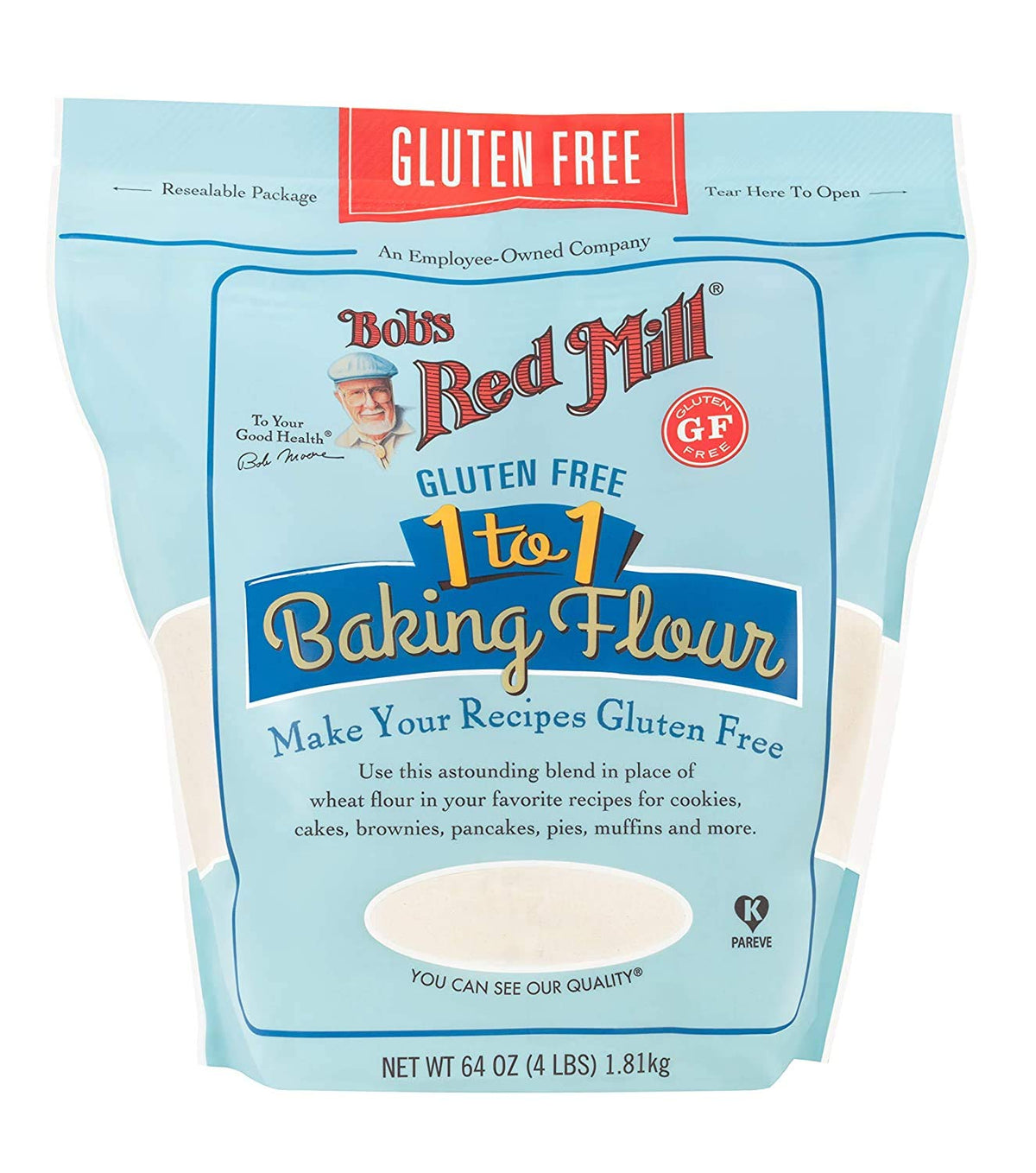 1 To 1 Baking Flour (Pack of 2) by Bob's Red Mill – 4 Pound (Pack of 2), Pack of 2