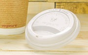 89-Series Compostable Coffee Cup Lids by Vegware – Fits 10-20oz, CPLA, White, Pack of 1000, Model VLID89S