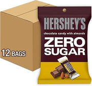 HERSHEY'S Zero Sugar Chocolate with Almonds Candy Bags, 3 oz (12 Count)