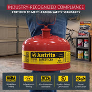 Justrite Red / 2.5 Gallon / Type I Gas Cans