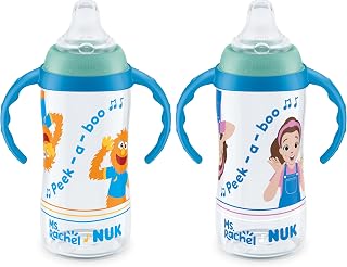 NUK Learner Cup, Ms. Rachel, 10 oz, 8+ Months, 2 pack – Soft Spout, Easy-Grip Handles, BPA Free, Spill Proof Transition Sippy Cup