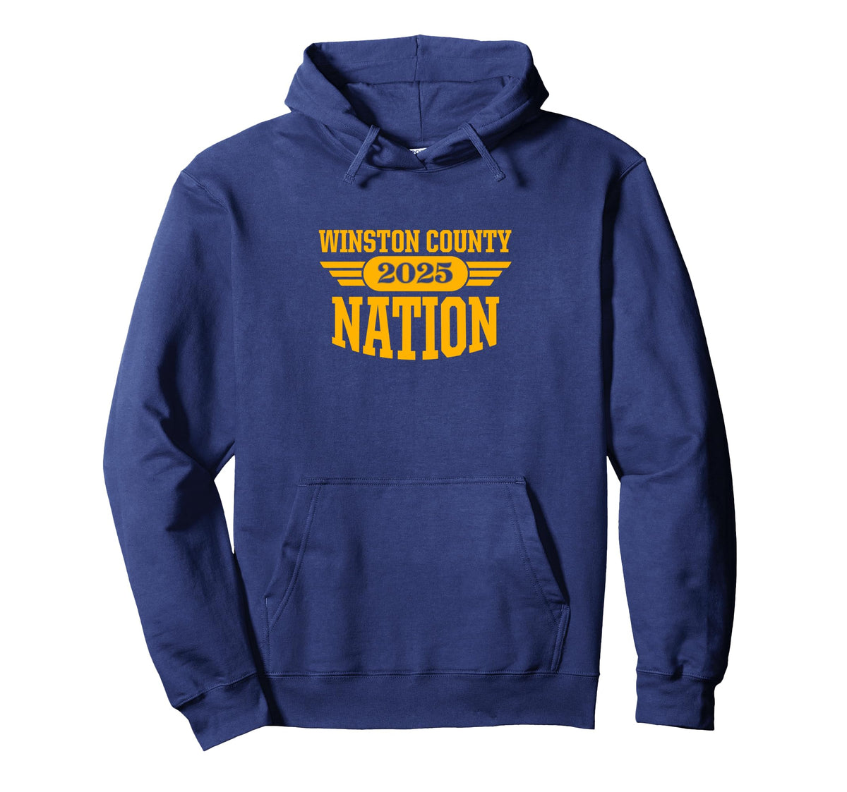 Winston County High School Nation 2025 HS Pullover Hoodie by Winston County Yellow Jackets – Polyester, Blue, Model CKPCN5TND85
