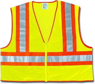 MCR Safety WCCL2LS Safety Vest, Class 2, 4.5" Orange/Silver Reflective Stripes, Zipper Front, 2-Inner Pockets, Lime, Small