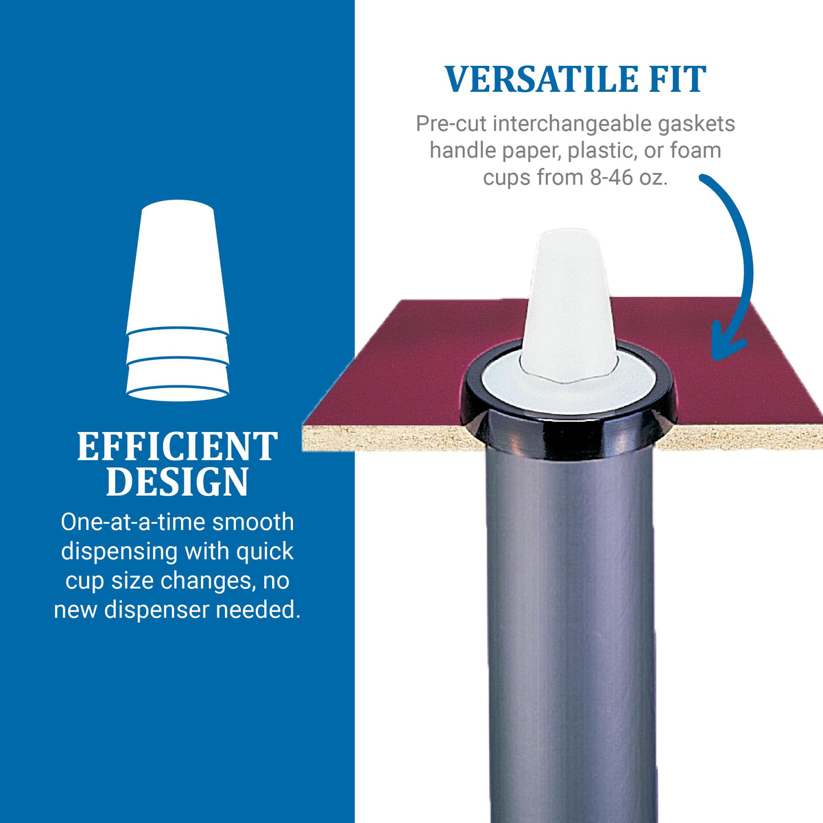 Ez Fit Surface Mount Cup Dispenser Fits 6 - 24 Oz Cups with Interchangeable Gaskets for Restaurants by San Jamar – 6-24 oz, Plastic, Black, Model C2210SM