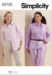 Simplicity S3136 Women's Loose-Fitting Button-Up Shirt Sewing Pattern, Sizes 30W-38W