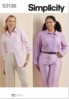 Simplicity S3136 Women's Loose-Fitting Button-Up Shirt Sewing Pattern, Sizes 30W-38W
