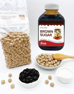 US Boba Co Tapioca Pearl Made in USA 2 Pound, Fanale Hand Crafted Brown Sugar Syrup 12 oz for Bubble Milk Tea Coffee Desserts…