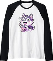 Pastel Goth Alaskan Klee Kai Dog Bubble Tea Raglan Baseball Tee
