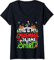 Emu Christmas Pajama Shirt Emu Lover V-Neck T-Shirt