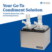 San Jamar Stainless Steel Condiment Pump Service Center with 2 Wells Black Jars by Carlisle FoodService Products – 12 x 8.25 x 8", Stainless Steel, Stainless, Model P9712