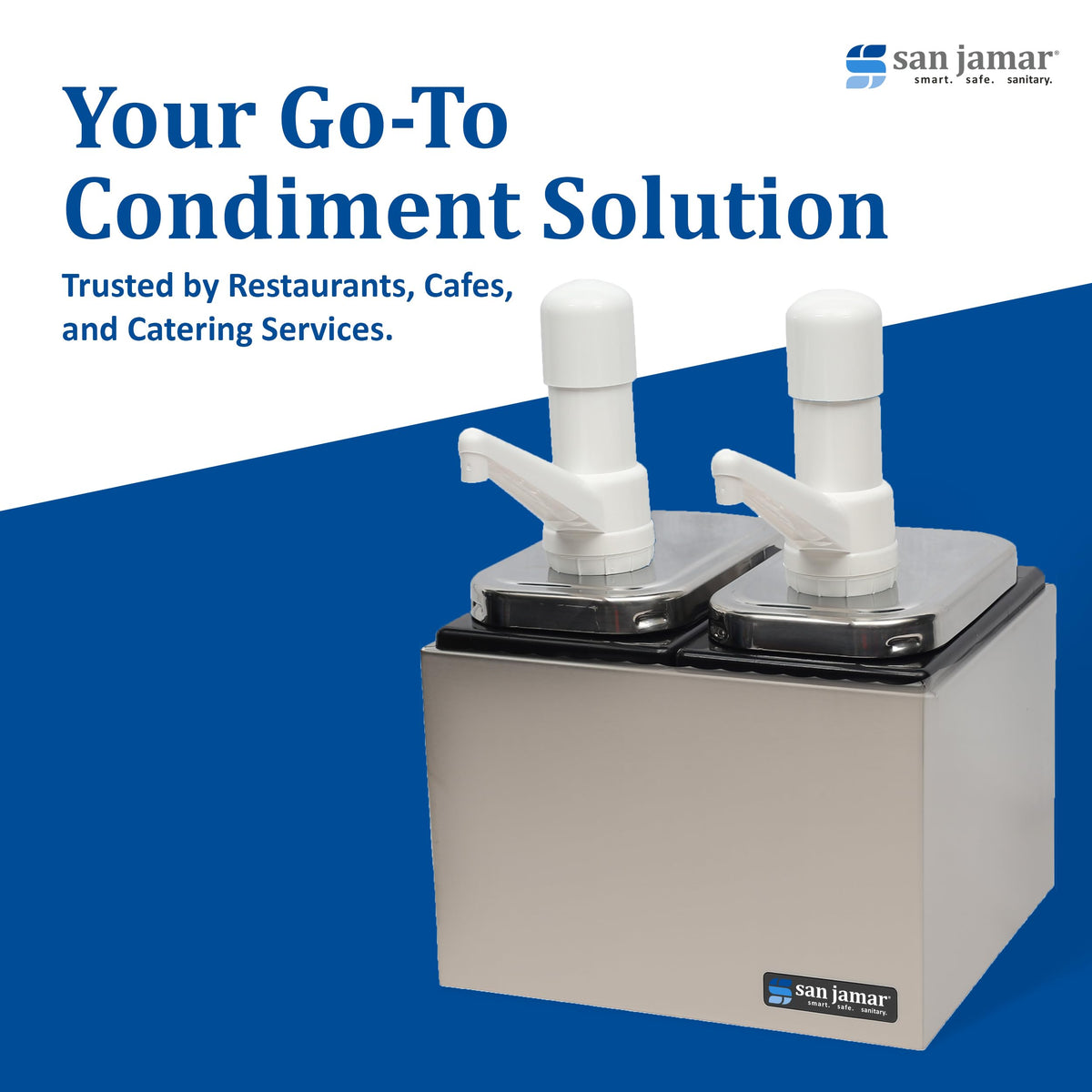 San Jamar Stainless Steel Condiment Pump Service Center with 2 Wells Black Jars by Carlisle FoodService Products – 12 x 8.25 x 8", Stainless Steel, Stainless, Model P9712