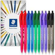 STAEDTLER 4230 Retractable Ballpoint Pen, Pack of 10, Multicolour | Triangular Barrell, 1.0mm Line Width, Everyday Writing Pens, Home, Office, Work, Study