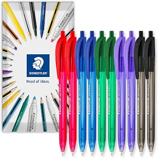 STAEDTLER 4230 Retractable Ballpoint Pen, Pack of 10, Multicolour | Triangular Barrell, 1.0mm Line Width, Everyday Writing Pens, Home, Office, Work, Study