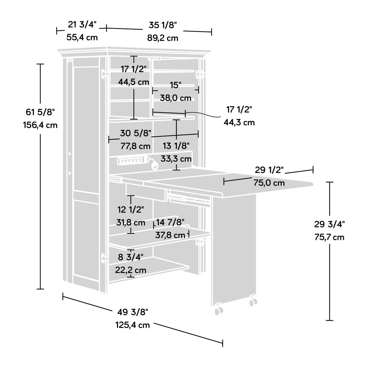 Miscellaneous Storage Craft & Sewing Armoire by Sauder – L: 35.11" x W: 21.81" x H: 61.58", Engineered Wood, Glacier White, Model 430446