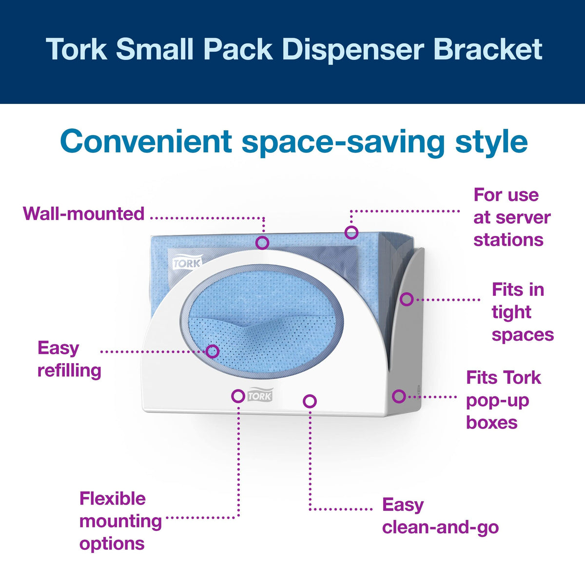 Small Pack Food Service Towel Dispenser Bracket White W by Tork – White, Pack of 4, Model 655300