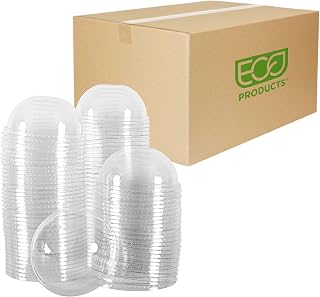 Eco-Products GreenStripe Compostable Plastic Cup Dome Lids, Case of 1000, No Straw Hole, Fits 9-24oz Cups, Made From PLA Renewable Plant Based Plastic, Clear For Visibility