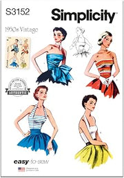 Simplicity S3152 Women's Vintage 1950s Halter & Fitted Strapless Bodice Sewing Pattern, Sizes 6-14