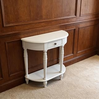 Solid Wood Crescent Moon Console Table for Entryway Stylish Hallway Sofa Table with Storage Drawer 120 cm (47.2 inches) - White Finish Modern Design