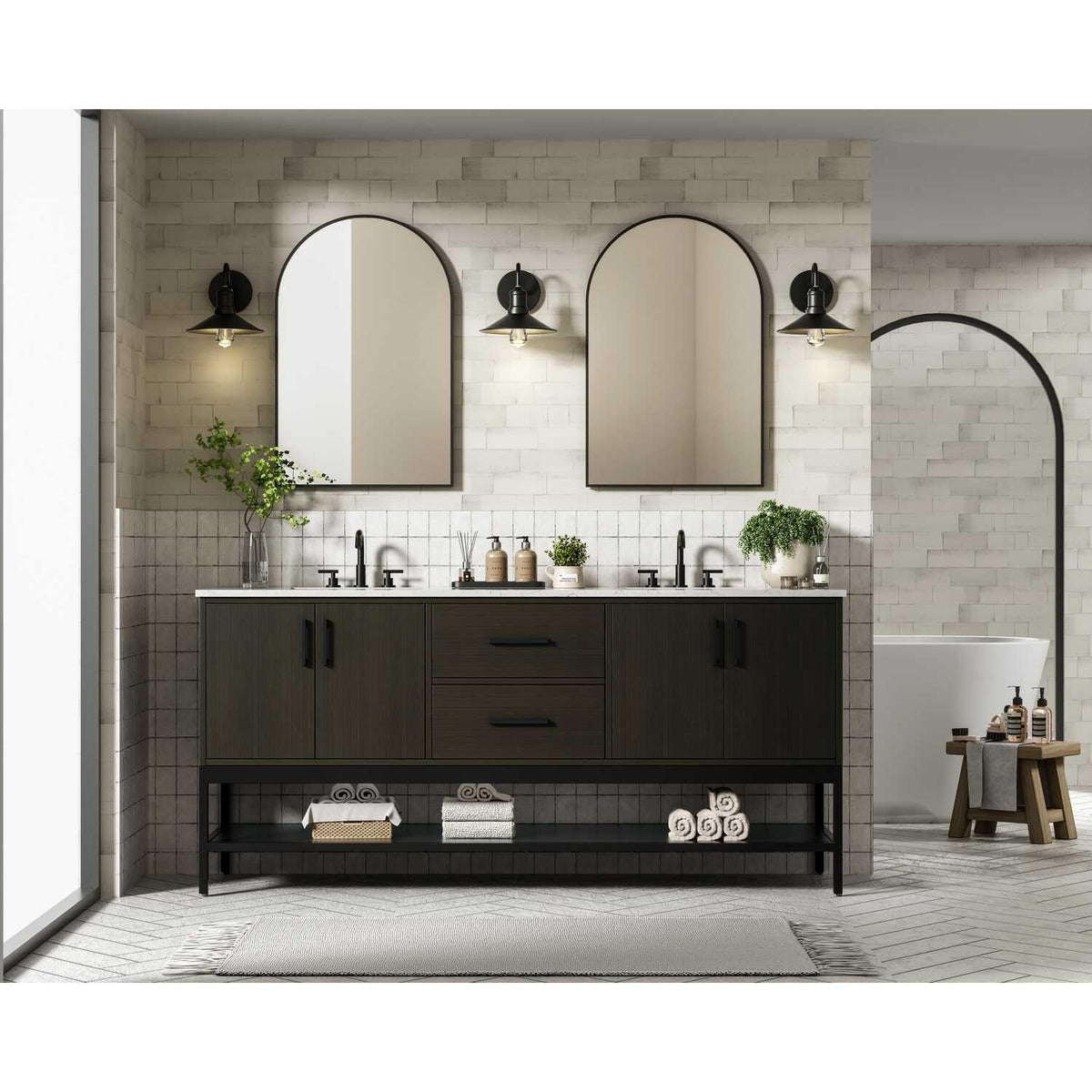Elegant Kitchen and Bath 72" Double Bathroom Vanity in Mocha Brown by Elegant Lighting – 22" H x 72" W, Wood, Mocha Brown, Model VF60772DMMB