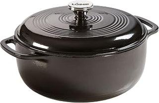 Lodge Essential Enamel Cast Iron Dutch Oven, 6 Quart, Midnight Chrome | Ideal for Bread Baking, Braising, Marinating & Slow Cooking, Features Moisture-Sealing Lid & Dual Handles