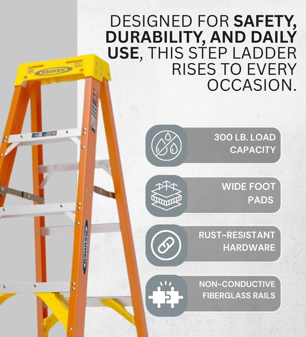 stepladders, 4' Length, 19.92" Base Width, 7" Height, Orange, 4 Ft by Werner – 4 feet, Alloy Steel, Orange, Model 6204
