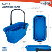Professional 3-Gallon Collapsible Bucket by UNGER – 3-Gallon Bucket, 3.0 gallons, Plastic, Blue/Black, Model 978940