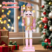 Oeuvi Wooden Nutcracker Figure, 11.8 Inch Tall, Pink Sequins