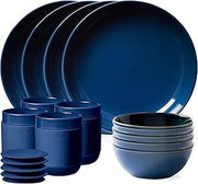 Corelle Stoneware Dinnerware Set, Handmade Reactive & Solid Glazed Ceramic Plates and Bowls, Modern Rustic Style Round Dishes, Service for 4, Navy 16 PIECE SET