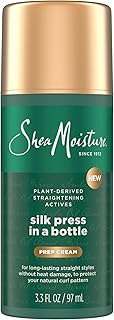 Shea Moisture Silk Press in a Bottle Prep Cream for Heat Protection 3.3oz | For silk press styles - protects from heat damage while preserving curl pattern with Amla Oil and HydroPlex Technology