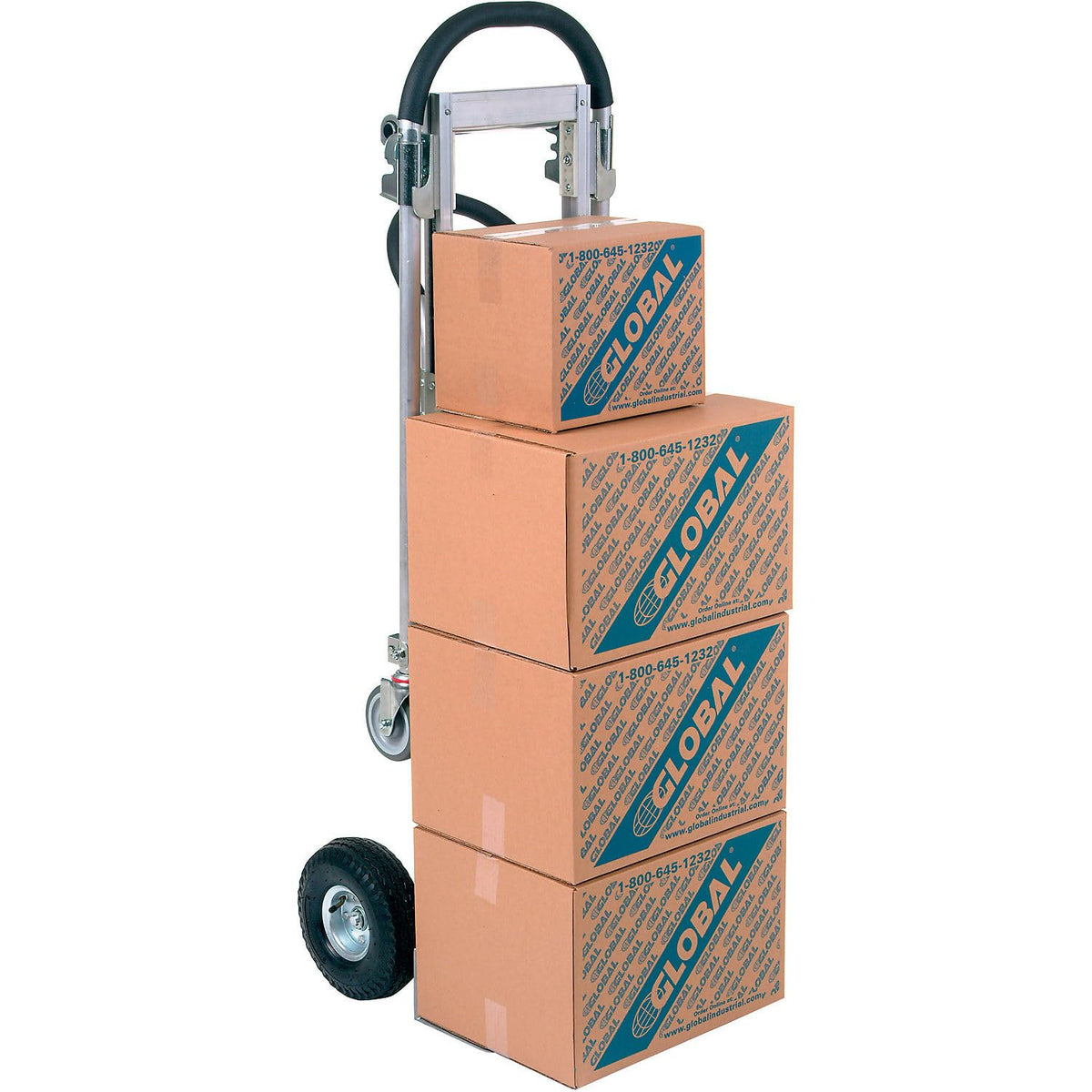 Aluminum 2-in-1 Convertible Hand Truck with Pneumatic Wheels - Senior by Global Industrial – 19"L x 63"W x 9"H, Aluminum, Gray, Model 241666