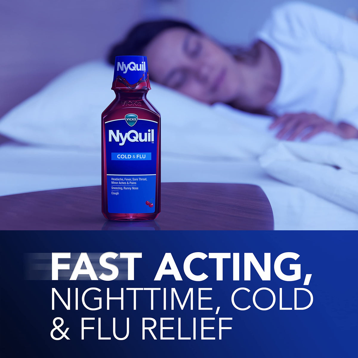 NyQUil Nighttime Cherry by Vicks – 8 Fl Oz (Pack of 1), Nyquil - Cherry, Model 01271393