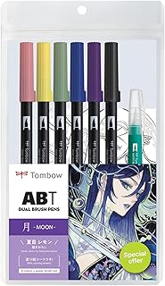 Tombow 72563 Dual Brush Pen Art Markers, Manga Illustration, Moon 6-Pack