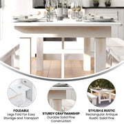 HERCULES Series 7' x 40" Rectangular Antique Rustic White Solid Pine Folding Farm Table by Flash Furniture – 7'L x 40"W, Pinus Glabra, Steel, Pine Wood, Model XA-F-84X40-WH-GG