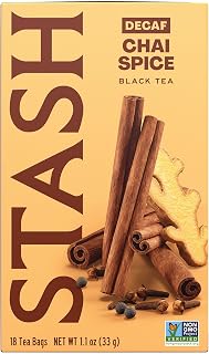 Stash Tea Decaf Chai Spice Black Tea - Decaf, Non-GMO Project Verified Premium Tea with No Artificial Ingredients, 18 Count (Pack of 6) - 108 Bags Total