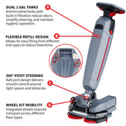 Electric Floor Scrubber with 16" Power Mop Brushes by by Tomahawk Power – 46.1" x 18.5" x 17.1", Model TMOP40e-PRO