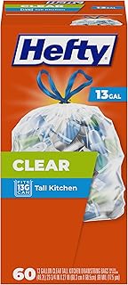 Hefty Tall Clear Trash Bags, 13 Gallon, Unscented, 60ct