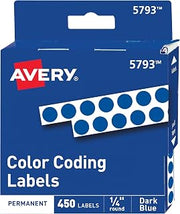 Avery Color-Coding Permanent Labels, 1/4 Inch Round Stickers, Dark Blue, Non-Printable, 450 Dot Stickers Total (5793)