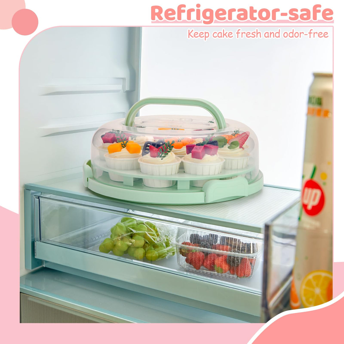 Ohuhu Cake Carrier with Lid, Holds 10 Inch Cakes, Green