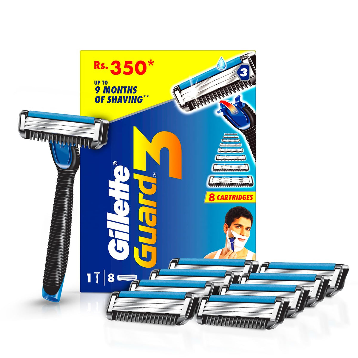 Guard 3 Single Razor with 8 Blades Pack by Gillette – Grey1.7, Pack of 5, Model 82325856