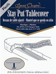 Creative Converting Stay Put Plastic Tablecloth, White, 30 x 96 in