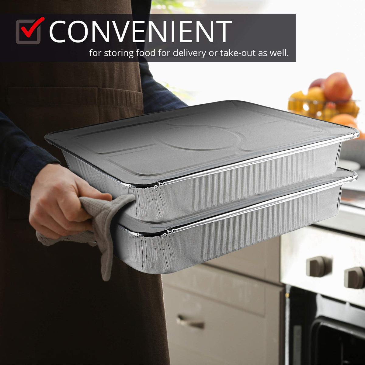Aluminum Pans with Lids 21x13 Disposable Roasting Pans with Covers - 10 Foil Pans and 10 Foil Lids - Sturdy Catering Pans - Disposable Food Containers Great for Prepping Large