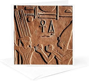 Egypt, Luxor, Karnak Temple, Head Detail god Min at the White Chapel. 1 Greeting Card with envelope