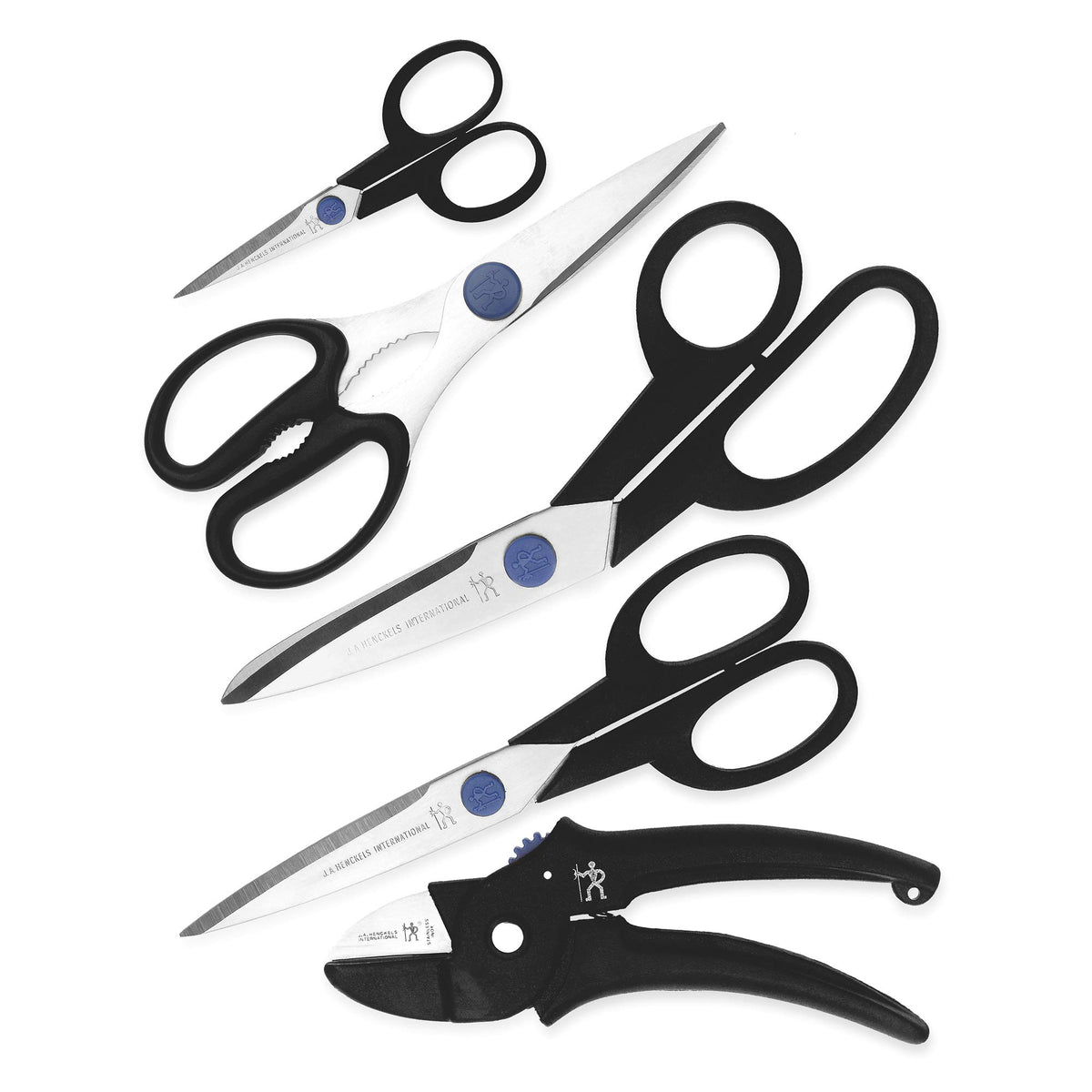 5-pc Household Scissor Set by HENCKELS – 4-inch to 8-inch (set of 5), Stainless steel; polypropylene handle, Black/Stainless Steel, Model Hen-9082
