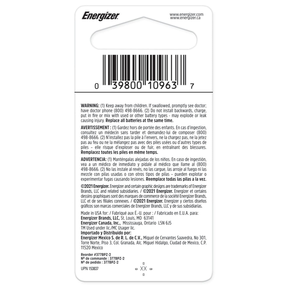 Energizer Multicolor / 2 Count (Pack of 2) / 377 Coin & Button Cell