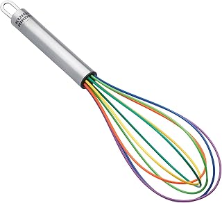 Kuhn Rikon COLORI® Silicone Balloon Whisk – For Mixing, Baking & Cooking – Non-Stick Safe, Stainless Steel Handle, Dishwasher Safe, 10 Inch, Rainbow