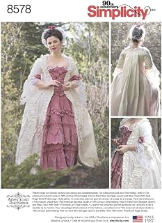 Simplicity 8578 Women's 18th Century Gown Historical Costume Sewing Pattern, Sizes 14-22